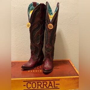Corral Dark Pink Denim Embroidered Boots